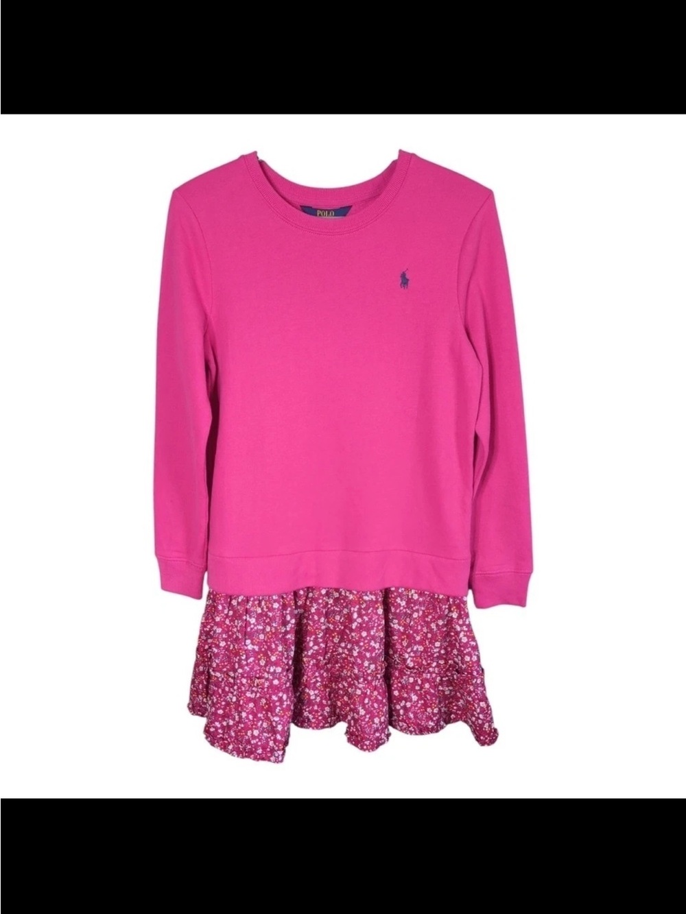 Ralph Lauren Hot Pink Girls' Sweatshirt Dress with Floral Skirt